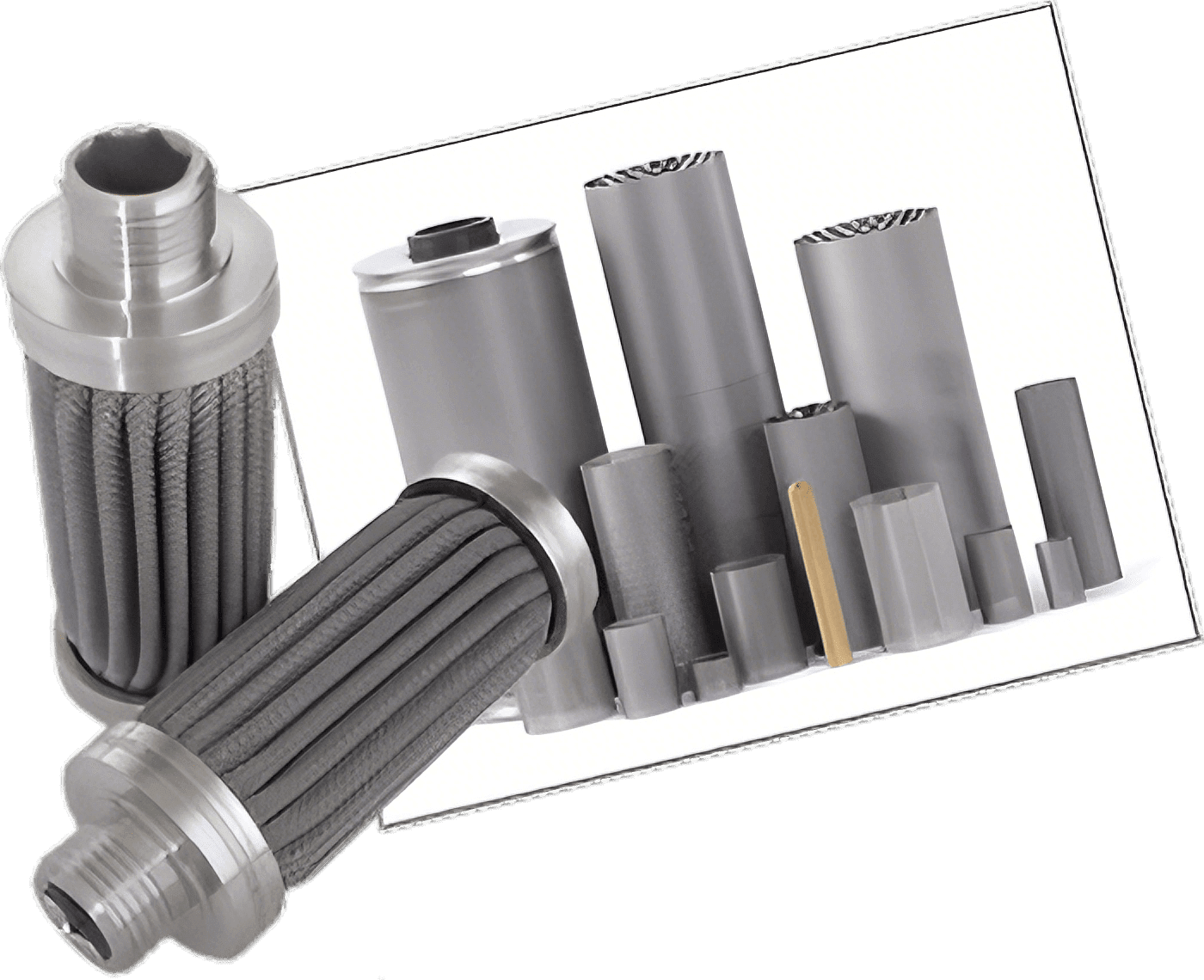 Stainless steel cartridge filters with pleated or plain filtration surface